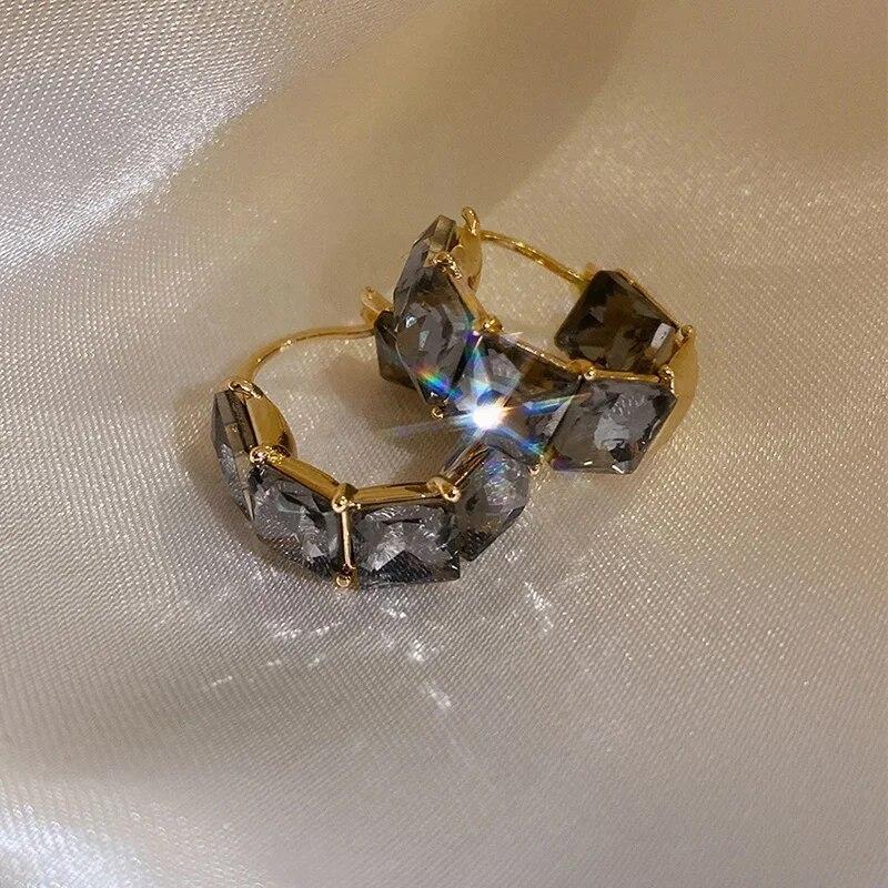 New Design Fashion Jewelry Square Grey Crystal Earrings Elegant Women's Daily Work Accessories