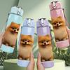 1PC Pomeranian Fluffy Dog 750ml Color Plastic Sports Water Bottle Leakproof Flip Straw Lid Suitable for Sports Office Home Use