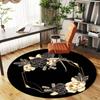 1PC Floral Frame Black and Gold Office Round Area Rug, Under Office Chairs Bedroom Living Room Home Decor,Carpet for Office, -1110282