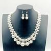 Trendy Retro Double Layer Large Pearl Crystal Rhinestone Necklace Earrings Set Silver Geometric Style Religious Women Wedding