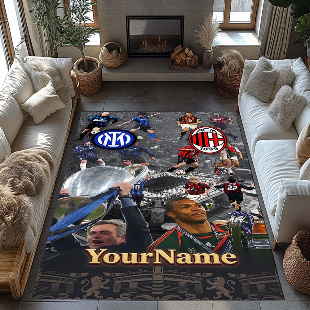 Inter Milan Customize Text Floor Rug Office Rug Suitable for Foyer Game Room Hallway Dormitory Antislip Carpet Decorate Offices Best for Christmas