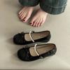 Summer pearl one-word strap single shoes new retro temperament versatile bow Mary Jane shoes women