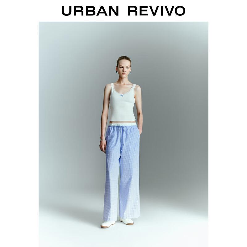 Women's Plaid Color-Block Wide-Leg Pants