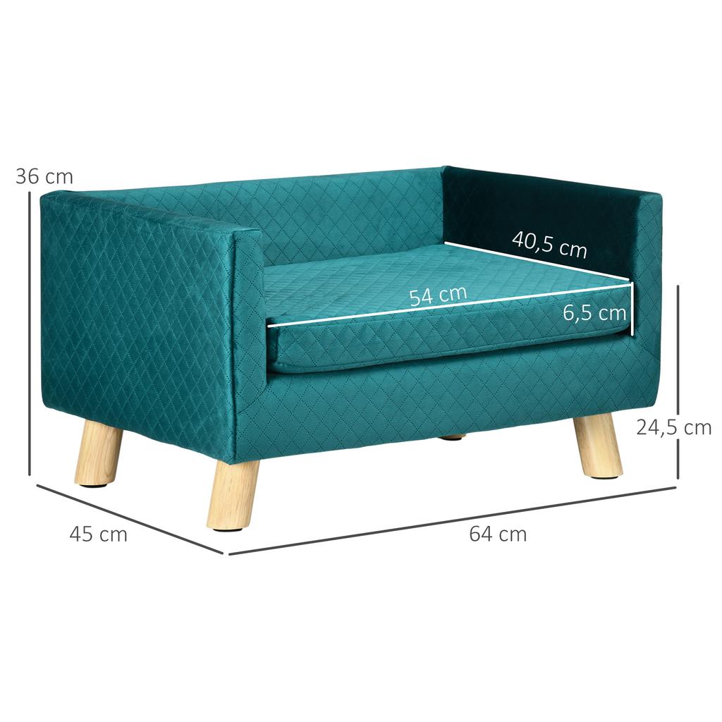 Dog Sofa Dog Bed Dog Couch made of Velvet with Backrest, Wooden Legs, Cushion, up to 8 kg 64 x 45 x 36 cm Blue