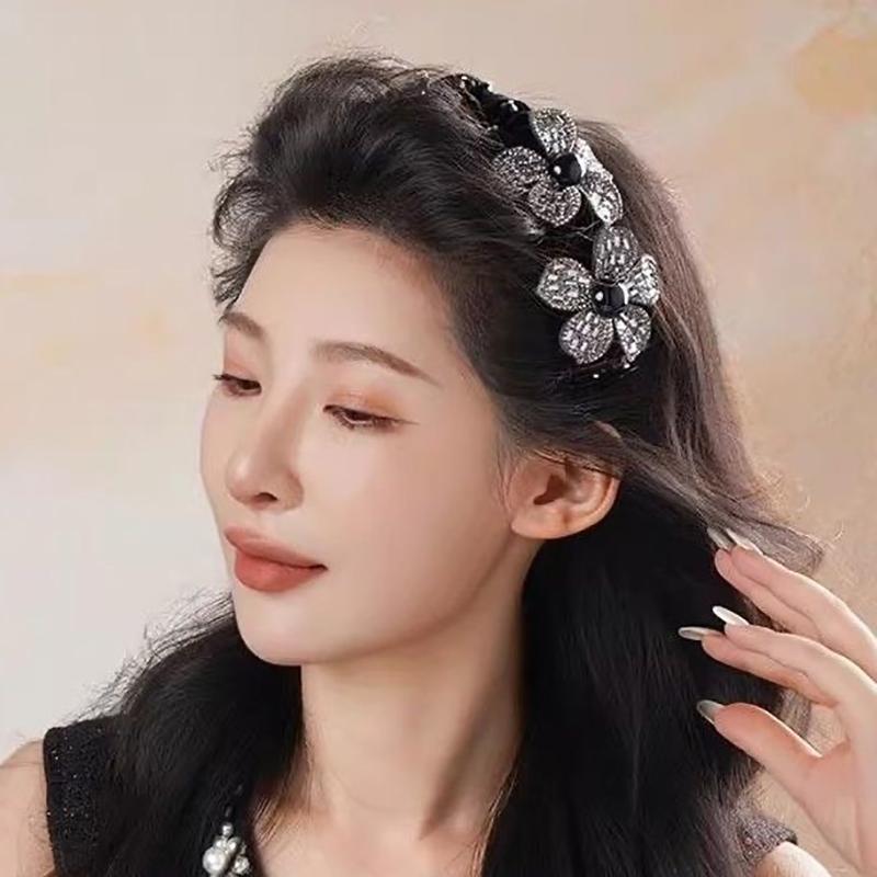 Elegant Diamond Hair Clip  Three-Dimensional Flower Headband Handmade Sparkling Hair Hoop Lady Hair Accessories