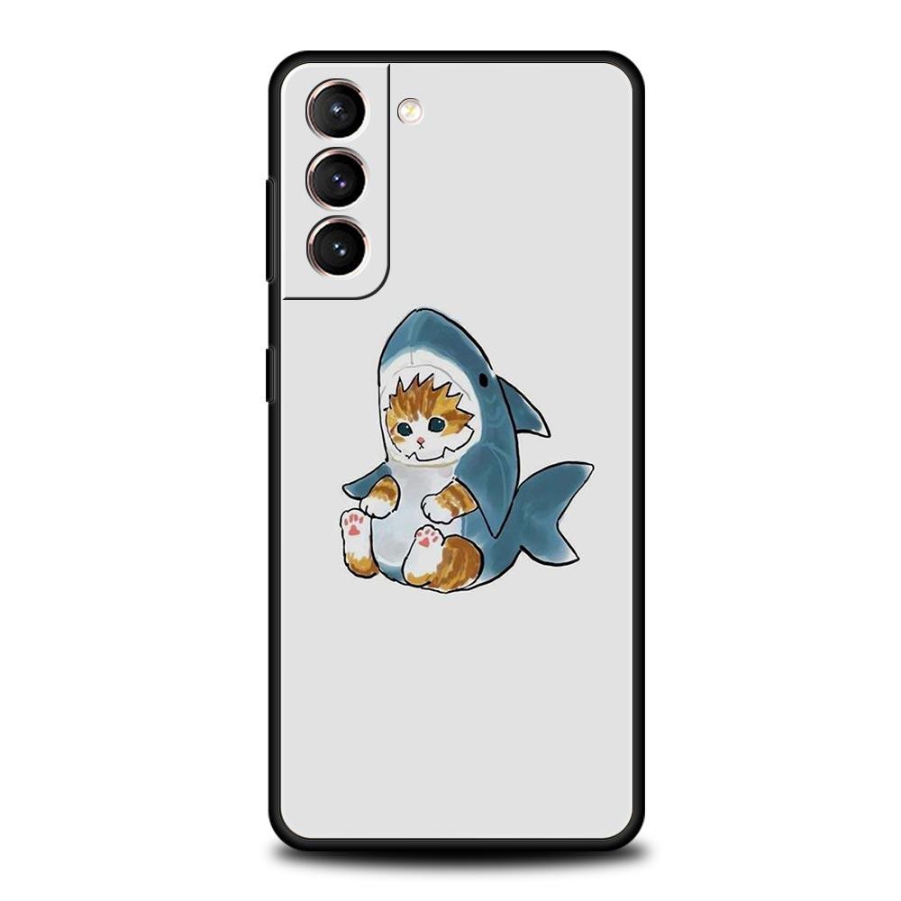 Cute Animals Cat Cartoon Phone Case For Samsung Galaxy S26 Ultra S25 Plus S24 FE S23 S22 5G S21 S20 Cover Black Soft