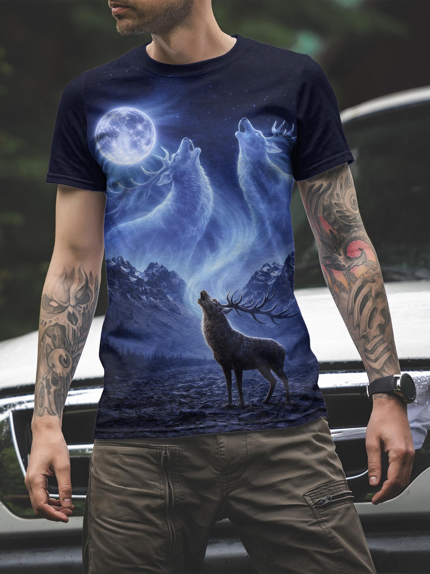 Футболка с волком для мужчин, топ с короткими рукавами и животным принтом, 3D повседневная уличная мужская футболка, футболка большого размера, мужская винтажная одежда L