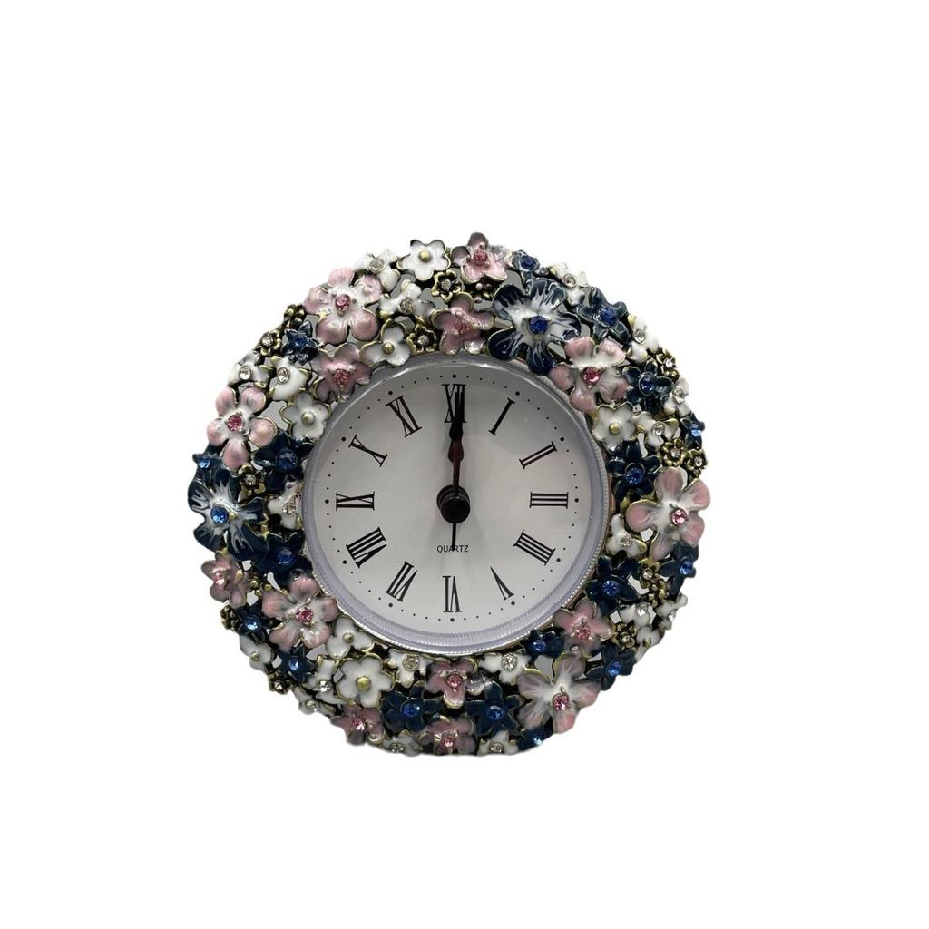European Simple and Creative Enamel Desktop Clock Metal Ornaments Clock Decoration Household Table Clock Bedroom Alarm Clock