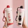 316 Stainless Steel Insulated Straw Cup for Women & Students - Cute Cartoon Water Bottle with Handle for Outdoor Use.