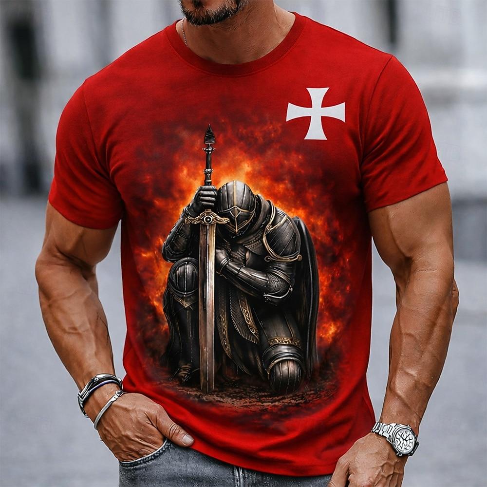 Men's Bible Cross Graphic T Shirt All Over Print Gradient Crew Neck Short Sleeve Christian Faith Gift Designer Clothing