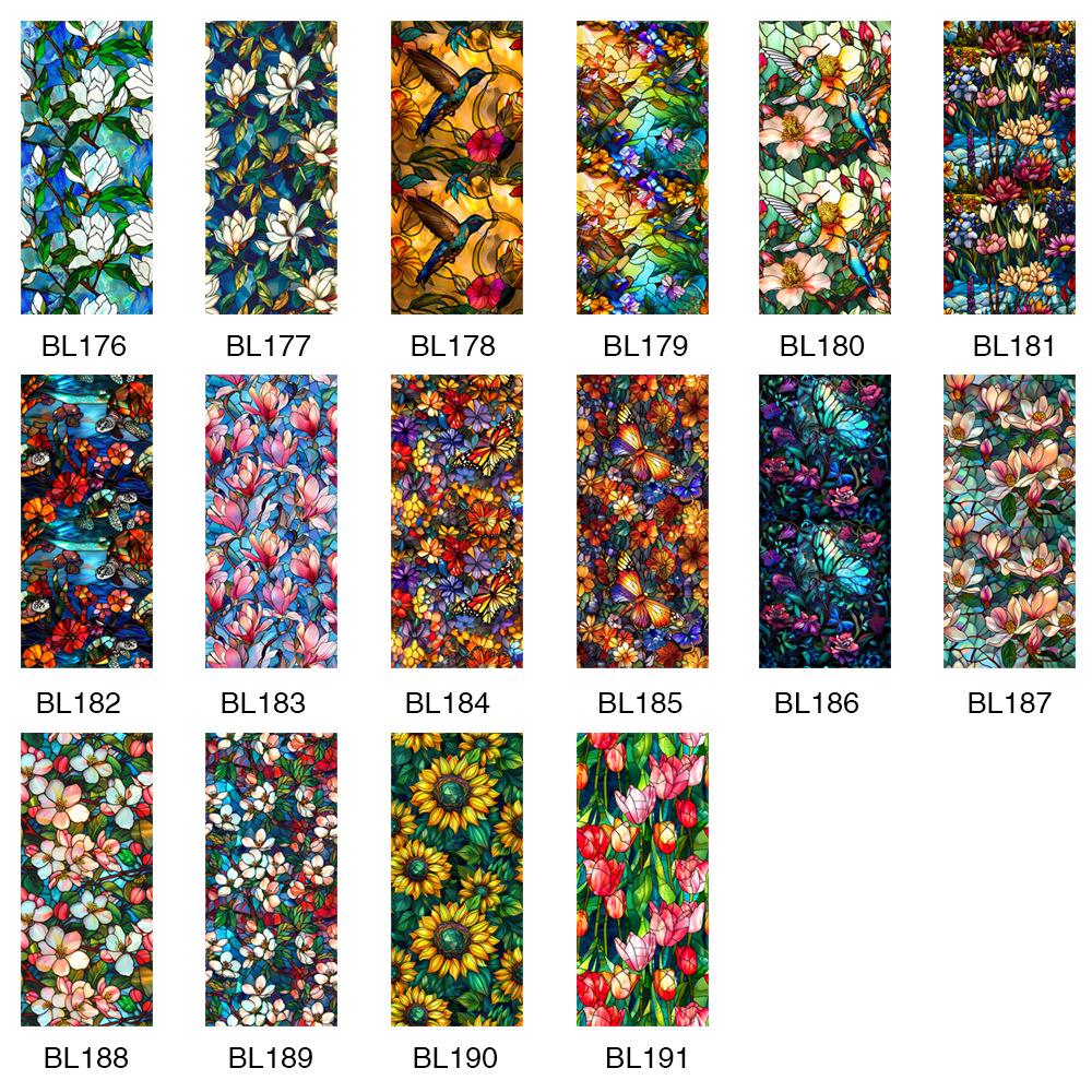 Colorful Retro Floral & Bird Static Cling Window Film - No Glue, Removable