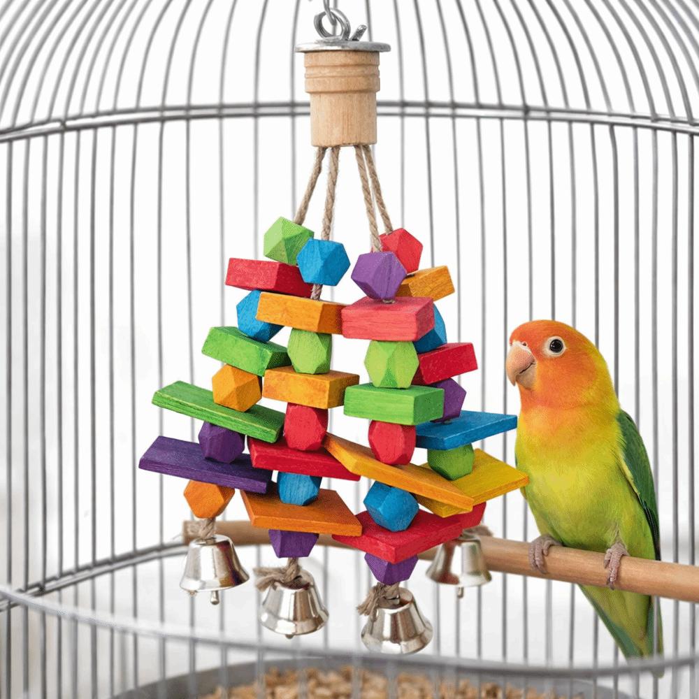 Multi Colored Parrot Chew Hanging Bite Resistant Rainbow Bite String with Bells Blocks Parrot Standing Branches