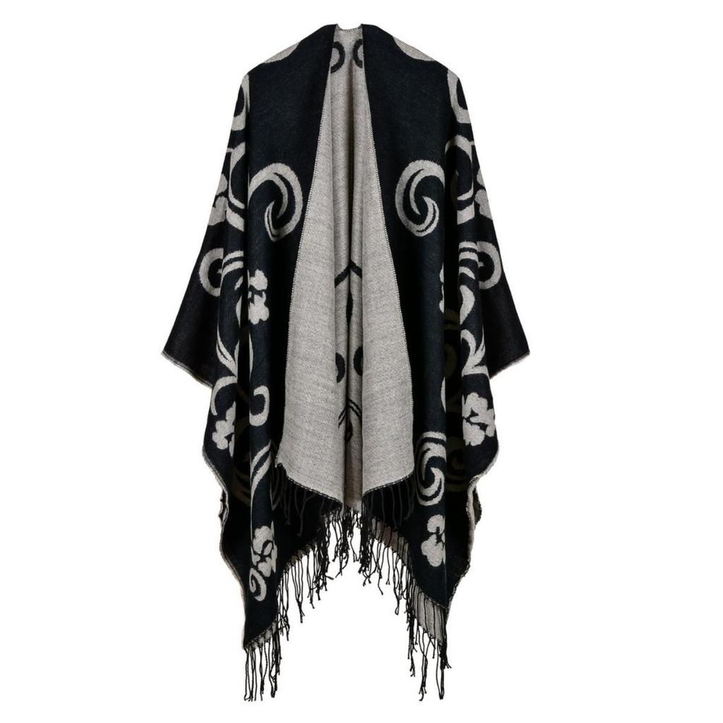 Sciarpa Autunnale e Invernale, Scialle da Viaggio Versatile a Quadri da Donna, Mantello Spaccato Spesso Etnico in Imitazione Cashmere