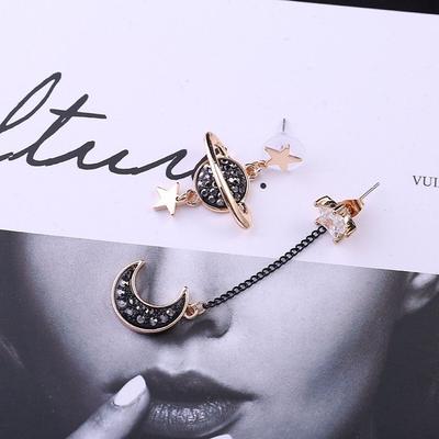 Personality Black Brincos Planet Star And Moon Jewelry Drop Earrings Stud Earrings Dangle  Earrings