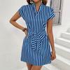 2026 Cross-border Independent Station Amazon 3D Printing European and American Women's Clothing Sleeveless Striped Lace-up V-neck Dress Vacation