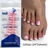 120Pcs Fake Toenails Nude Pink Short Square French Line False Toe Nails Detachable Press On Toenails Acrylic Soft ToeNails Tips