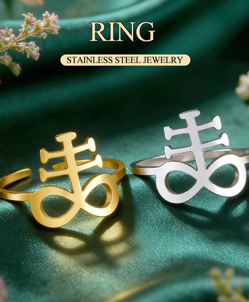 Dawapara Vintage Leviathan Cross Adjustable Ring Stainless Steel Unisex Rings Protection Symbol Gothic Jewelry Anniversary Gift