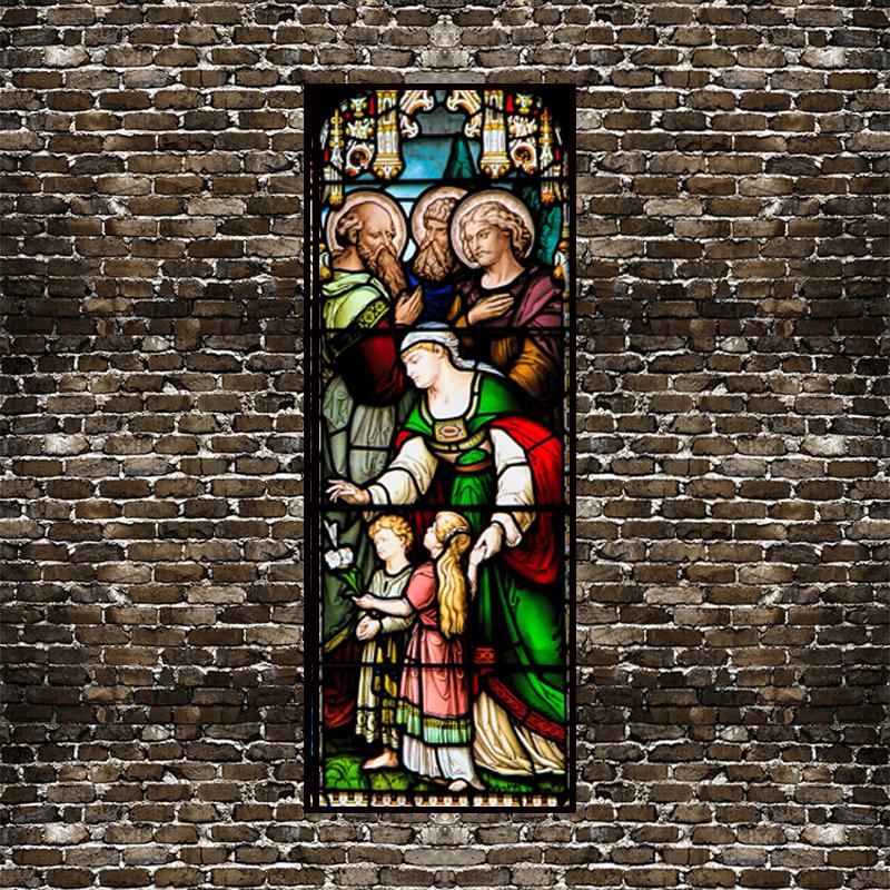 Pellicola Vetro Colorato Statico Stile Vintage Arte Sacra Adesivi per Finestre PVC Autoadesiva Pellicola Cristiana Europea Classica