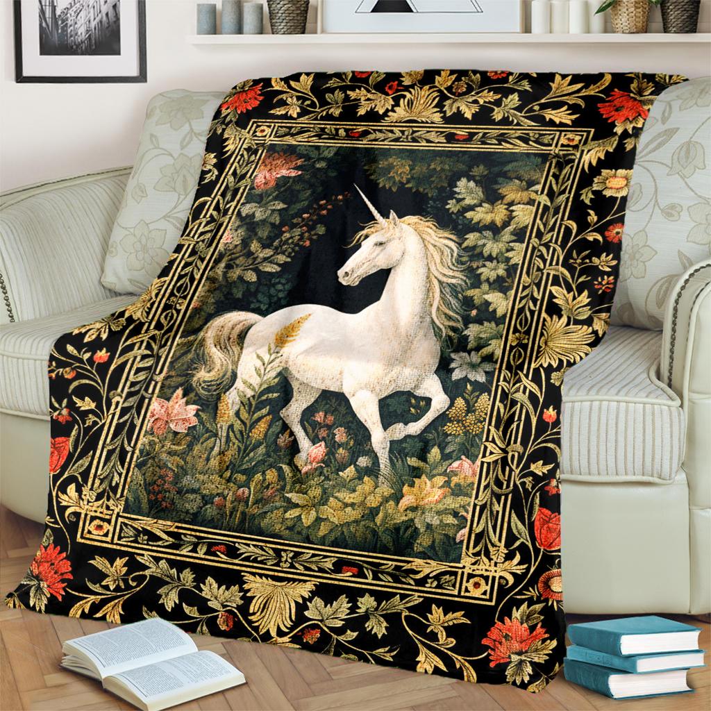 1pc Medieval fairy tale aesthetics unicorn blanket, al season lightweigh Poster blanket home office outdoor nap multifunc Poster blanketional blanket