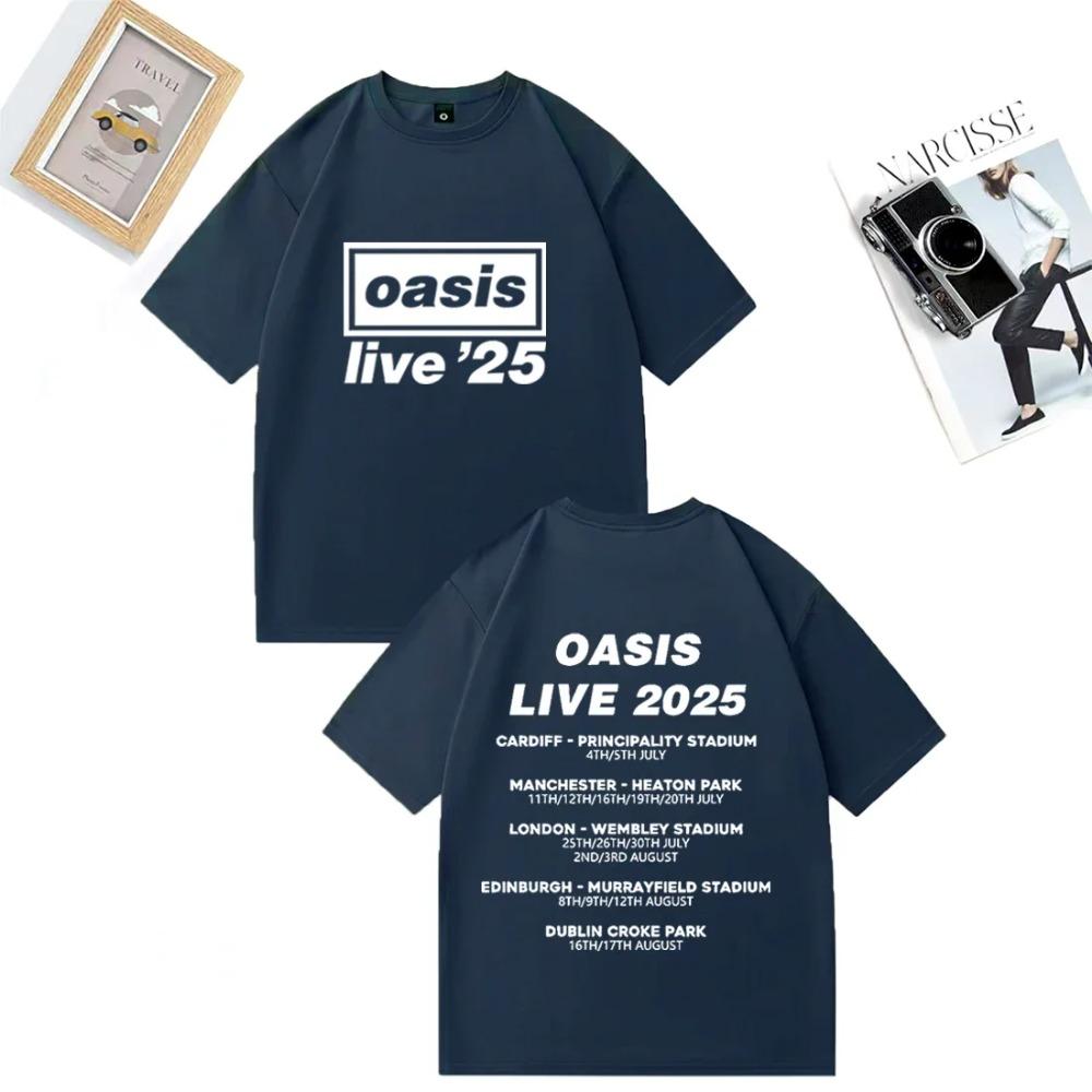 OASIS Live 25 Tour 2025 Koszulka Vintage Męska Damska Casual Bawełniana Koszulka Ubrania Hip Hop Streetwear Koszulki z Krótkim Rękawem Prezent dla Fanów
