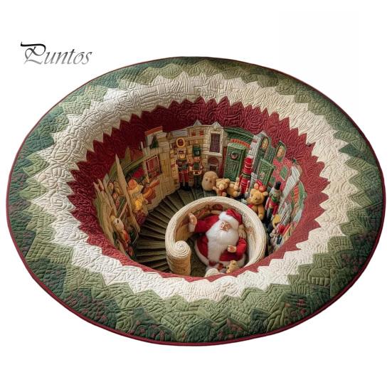 Bequeme Barfußmatte Weihnachten Runde Teppichfläche, 3D Optische Täuschung Teppich, Flecken- & Abriebfester Vintage Teppich Widerstandsfähiger Überwurf für Wohnzimmer 60x60cm D