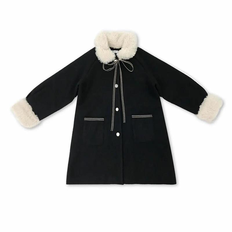 Imitation lamb woolen coat women's new college medium and long fur collar woolen coat winter