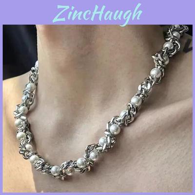 Titanium Steel Necklace With Pearl Mother Of Pearl Geometric Design For Men And Women