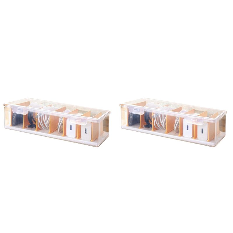 

2X Clear Cable Organizer Box With Lid, Cable Cord Storage Organizer, Office Desk Organizers, Multifunctional
