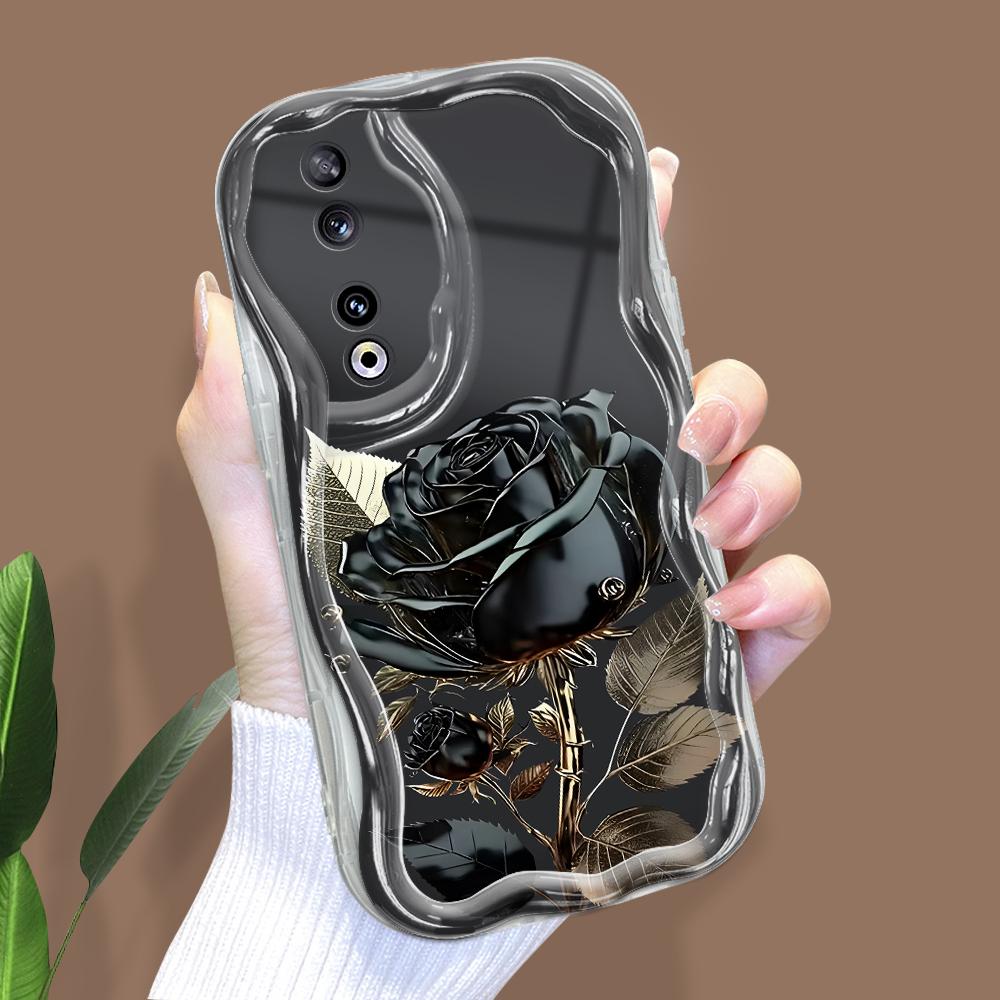 Sött tecknat mönster Krämig textur Skal Vågig kant Mjukt silikonskydd Mobilskal för Huawei Honor Infinix Tecno iPhone