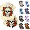 Damen Halloween Bedrucktes 2-teiliges Pyjama-Set für Freizeit und bequeme Nachtwäsche