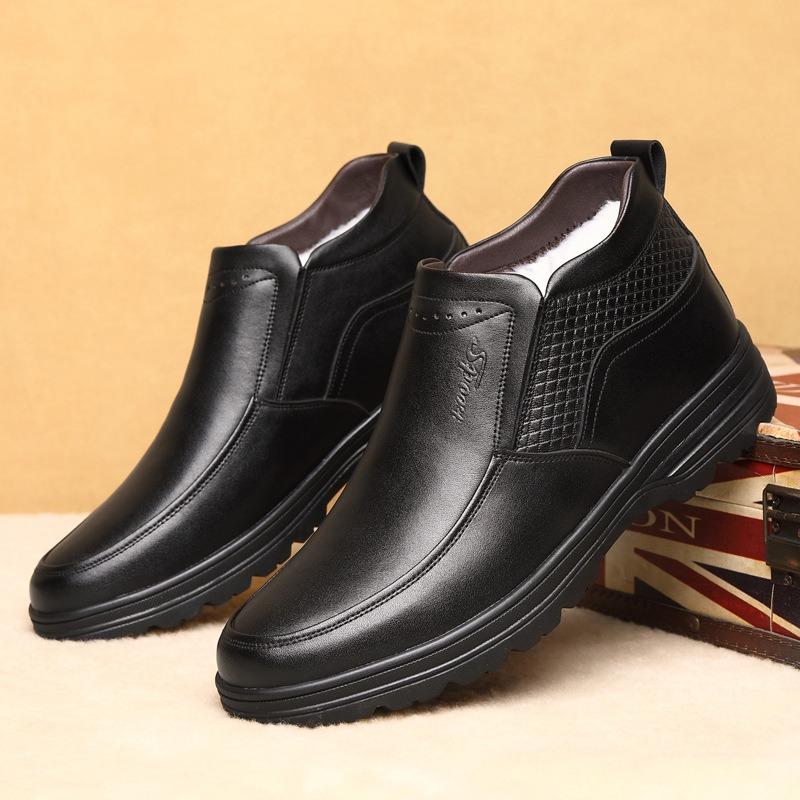Leather Cotton Leather Shoes Men's Wool Winter Middle-aged and Old High-top Non-slip Velvet Thickened Dad Warm Elderly Cotton Shoes Men