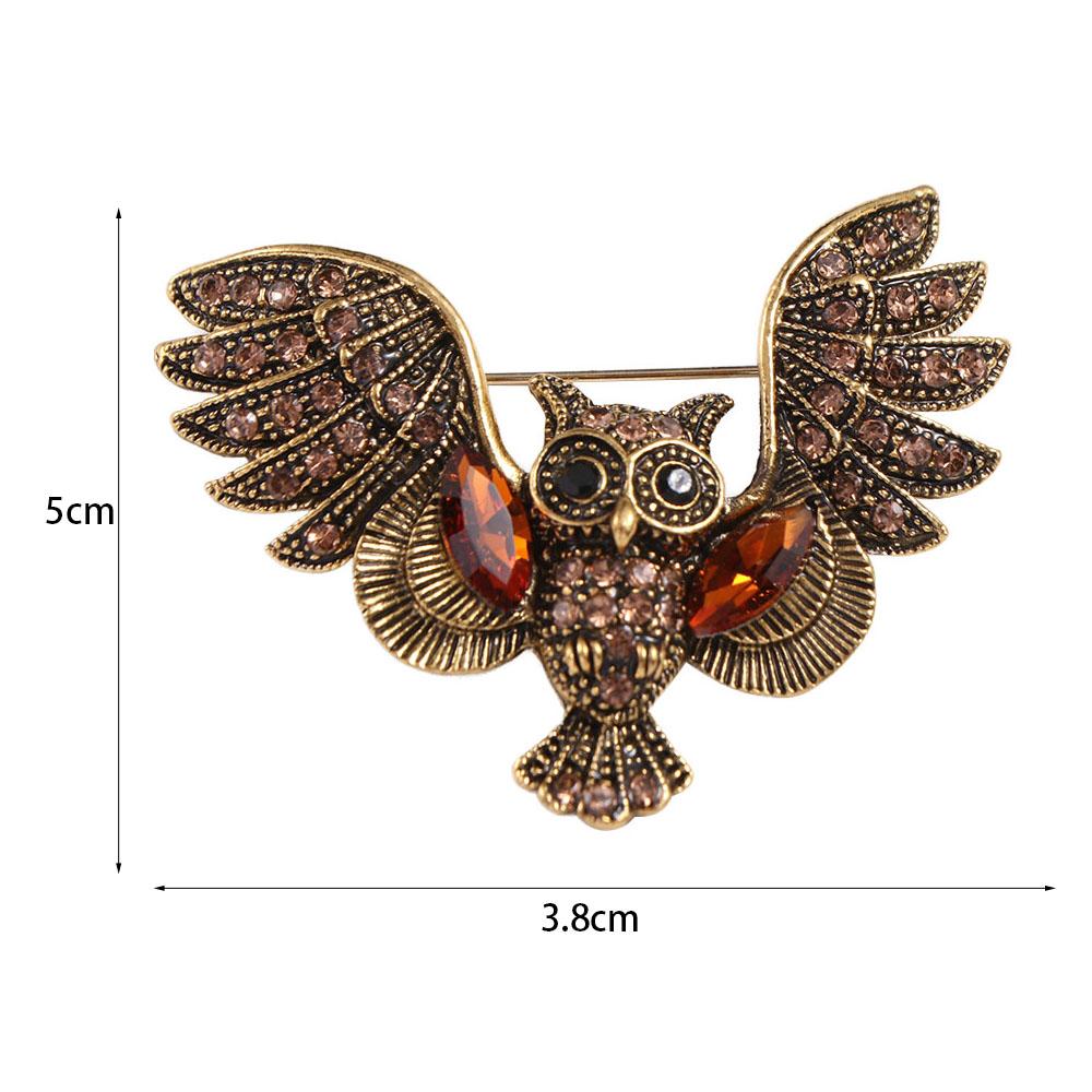Owl Shape Vintage Owl Brooch Luxury Ancient Bronze Owl Corsage Rhinestone Owl Shape Pin Ornament