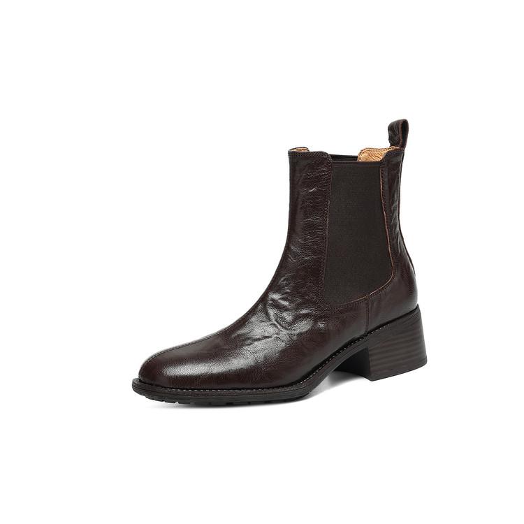 Fashion NEW Autumn Women Boots Genuine Leather Shoes for Women Round Toe Chunky Heel Shoes Slip-on Chelsea Boots Handmade Daily Shoes
