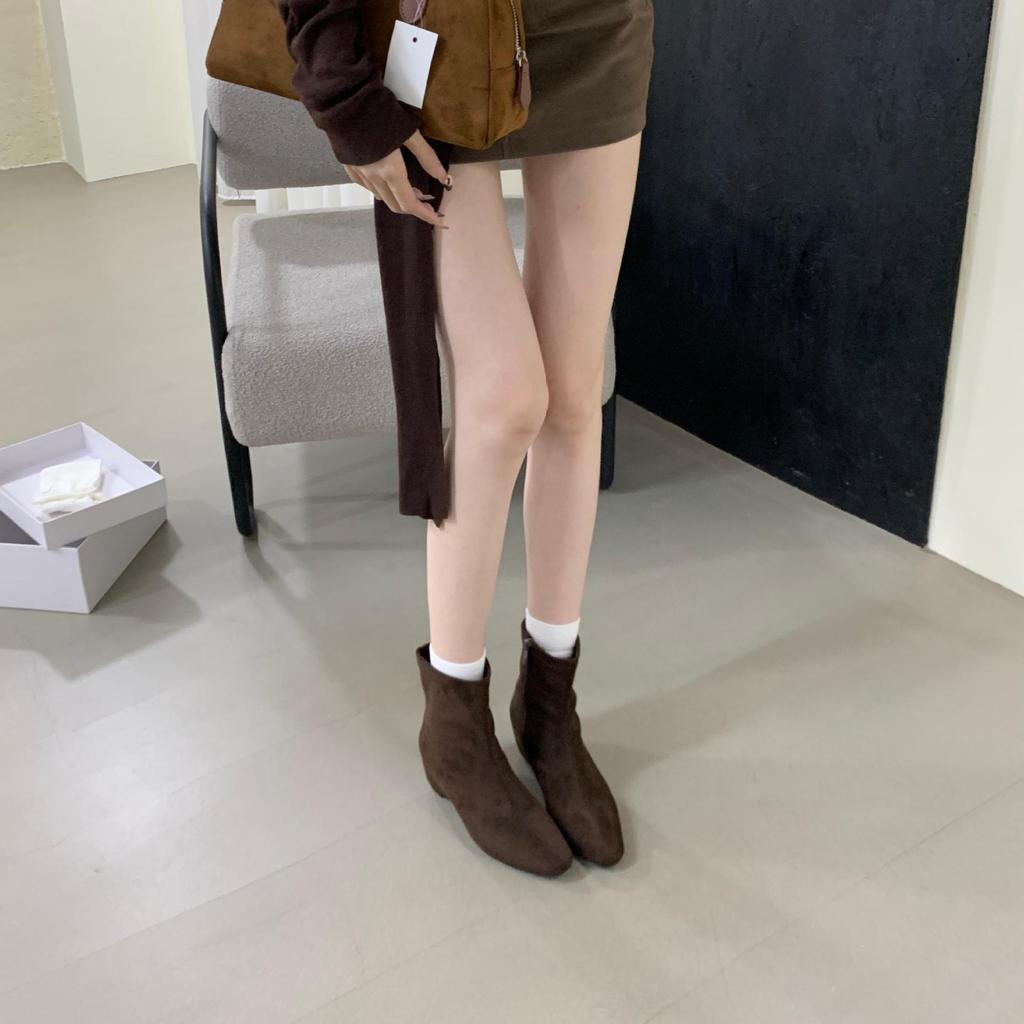 Small Invisible Inner French Vintage Maillard Skinny Boots Women's Side Zipper Short Boots Naked Boots
