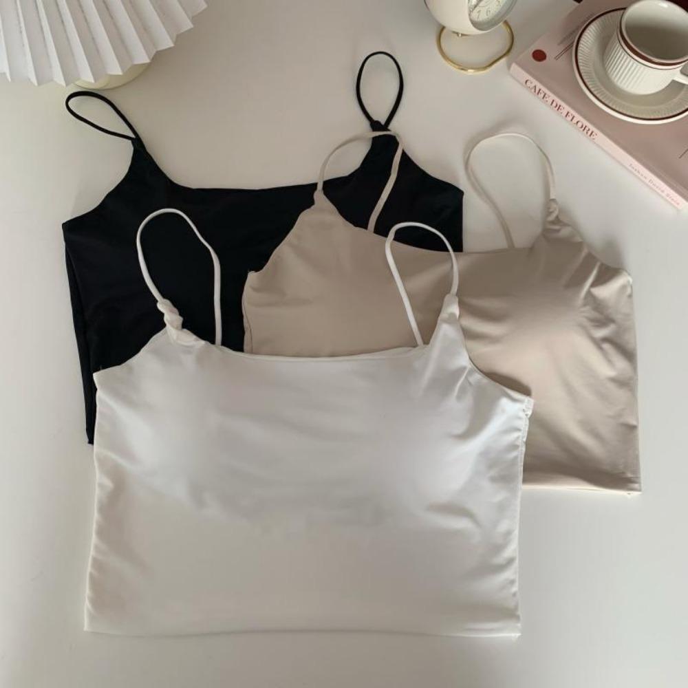 Chest Pad Tank Top Ice Silk Halter Crop Tops Women Summer Camis Backless Camisole Fashion Tube Lady Sleeveless Cropped Vest