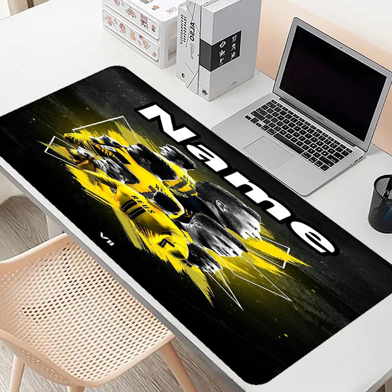 Custom Name Personalized Borussia Dortmund Pattern Mousepad, Laptop PC Desk Mat, Decorative Desk Mat for Home Keyboard Pad Gift