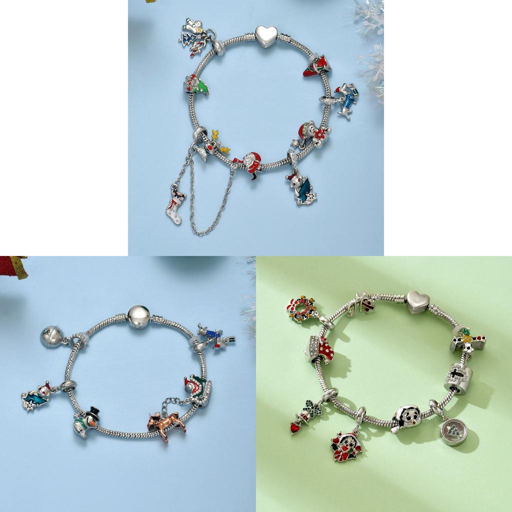 Christmas Holiday Bracelet Set With Cartoon Santa Bells For Unisex Gift Giving