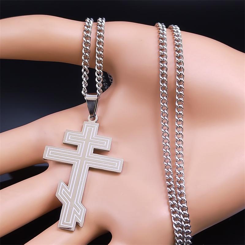 Hip Hop Acero Inoxidable Cruz Ortodoxa Collar Fe Cristo Amuleto Colgante Collares Clásico Religioso Joyería al por Mayor Regalos