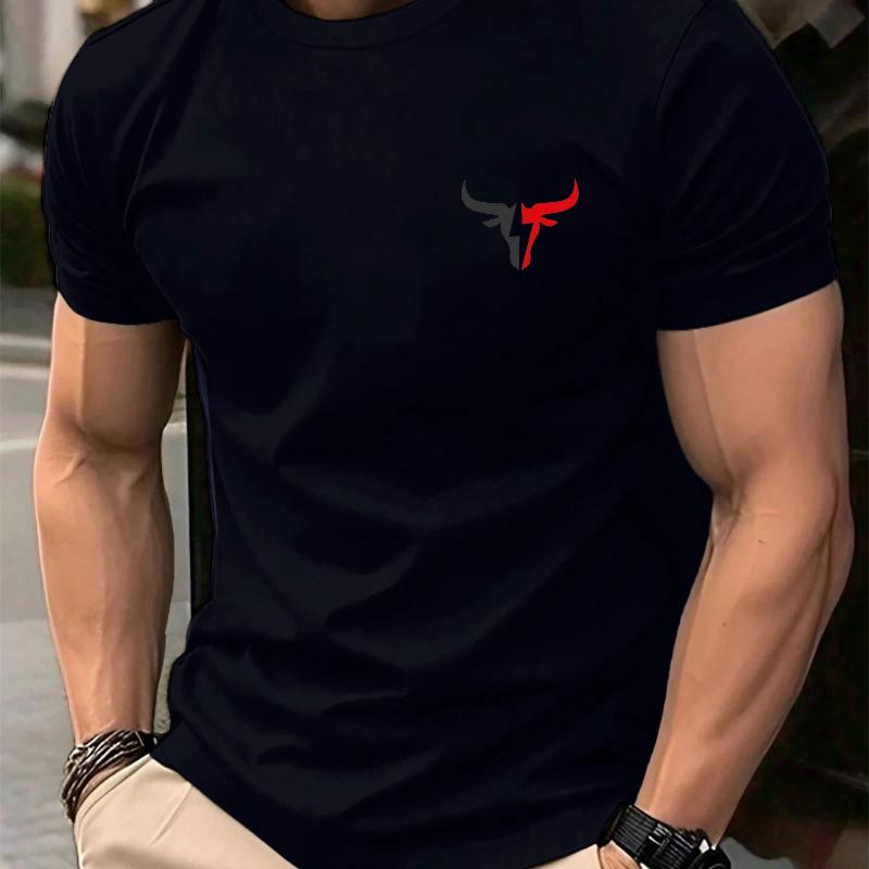 

Summer Men s 100 Cotton Casual Loose Plus Size Bull Pattern Printed Sports Comfortable Round Neck Short Sleeved T-shirt Top XS чёрный