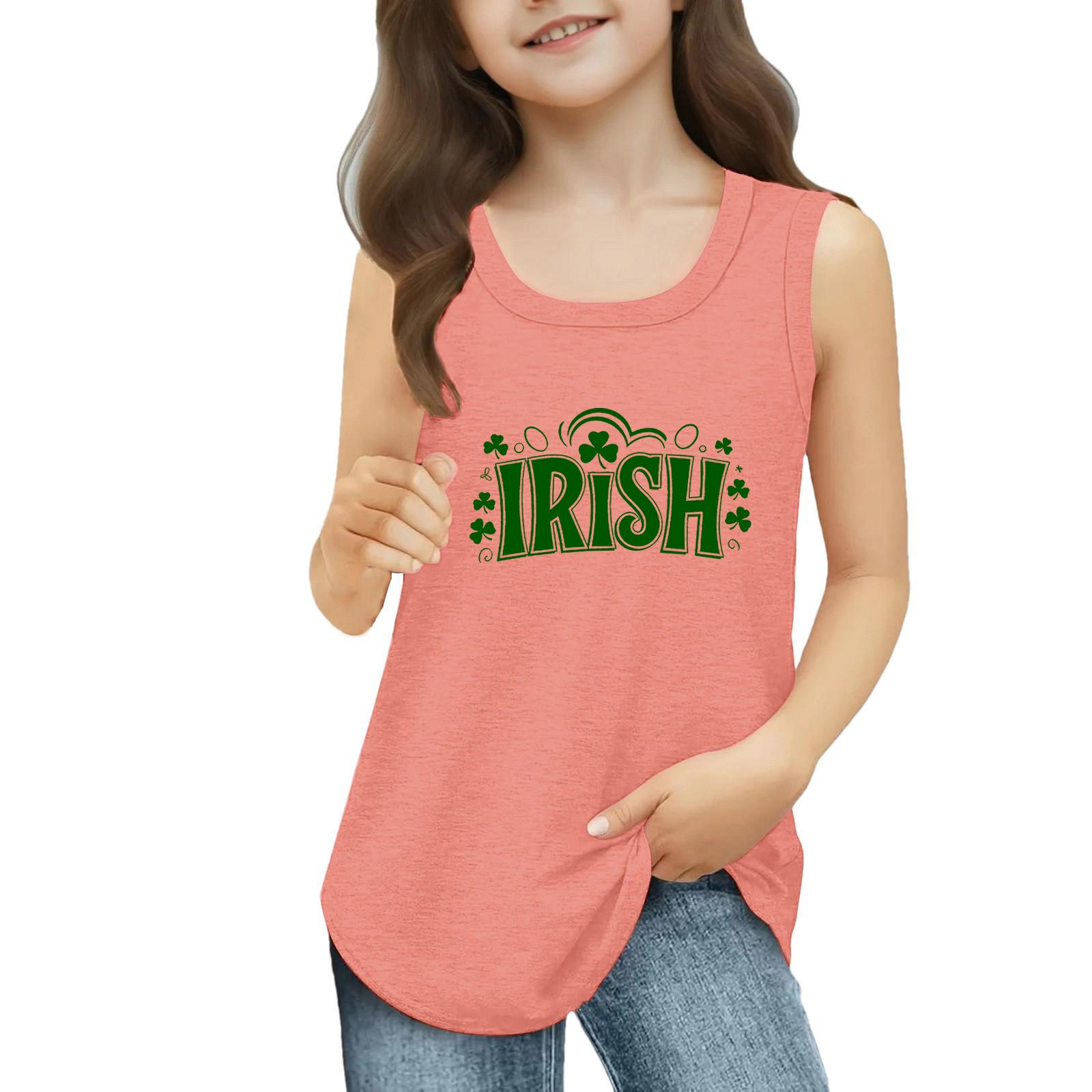 

Girls Kids Summer Crewneck Sleeveless Shirts Tank Tops St. Patrick s Day 170 кавун червоний колір