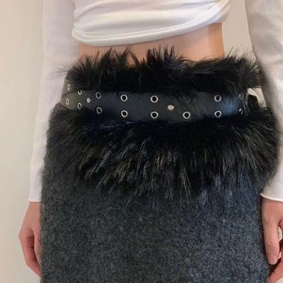Faux Fur Leather Fur Belt Rivet Y2K Waistband Simple Furry Waistband  Female/Girls