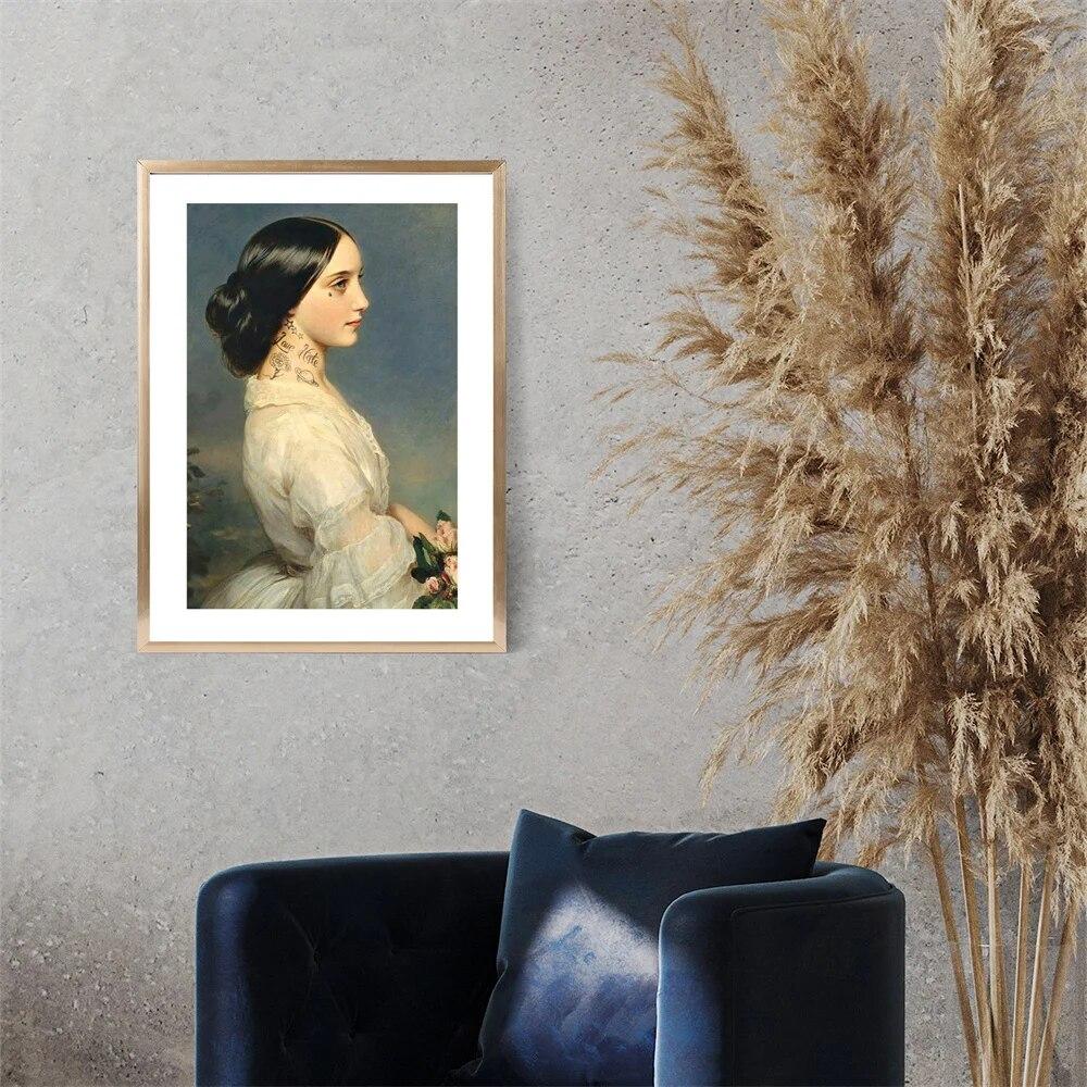 Vintage Women Portrait Poster Tattoo Fine Art Prints Altered Wall Art Canvas Painting Oil Painting Home Bedroom Gallery Decor