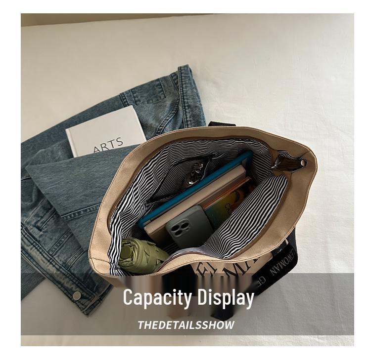 Large Capacity Canvas Tote Bag - Fashionable Japanese Korean Style, Single Shoulder, Handheld.