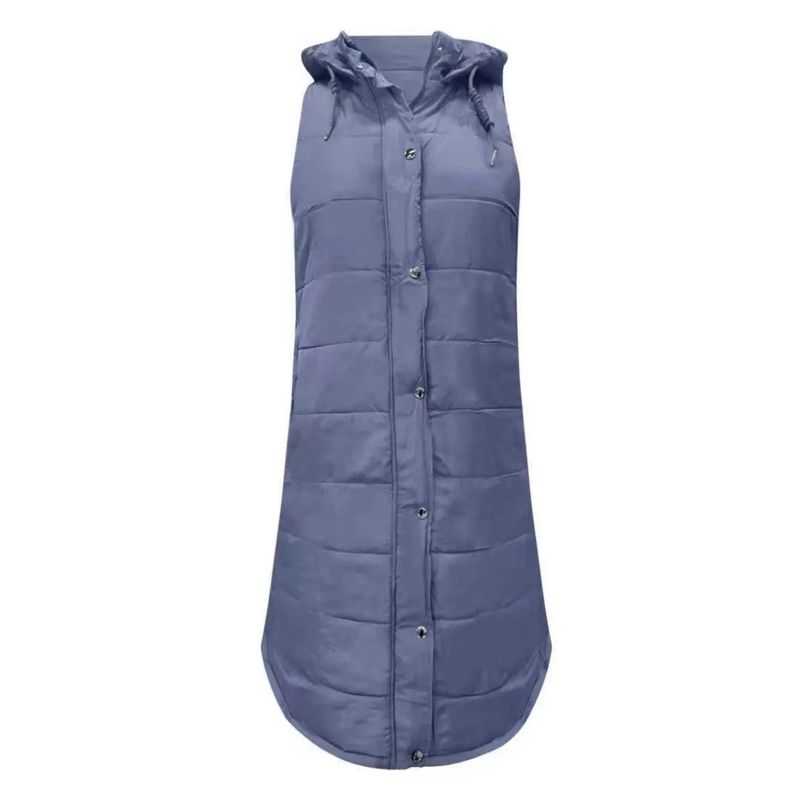 Women's Hooded Long Vest Knee Length Long Cotton Down Vest