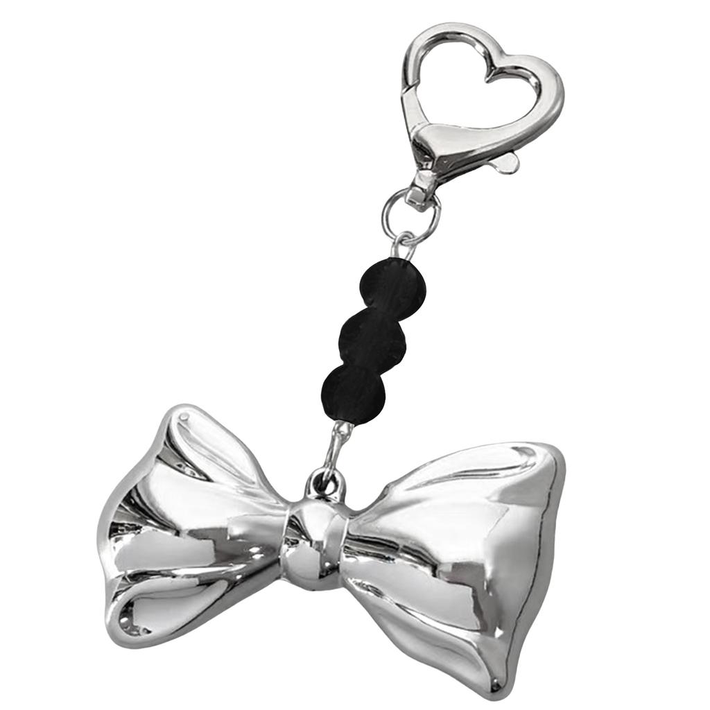 Sweet Lovely Silvery Bowknot Bead Keychains Pendant Hangings Ornament Keyring Backpack Decoration for Women Girls