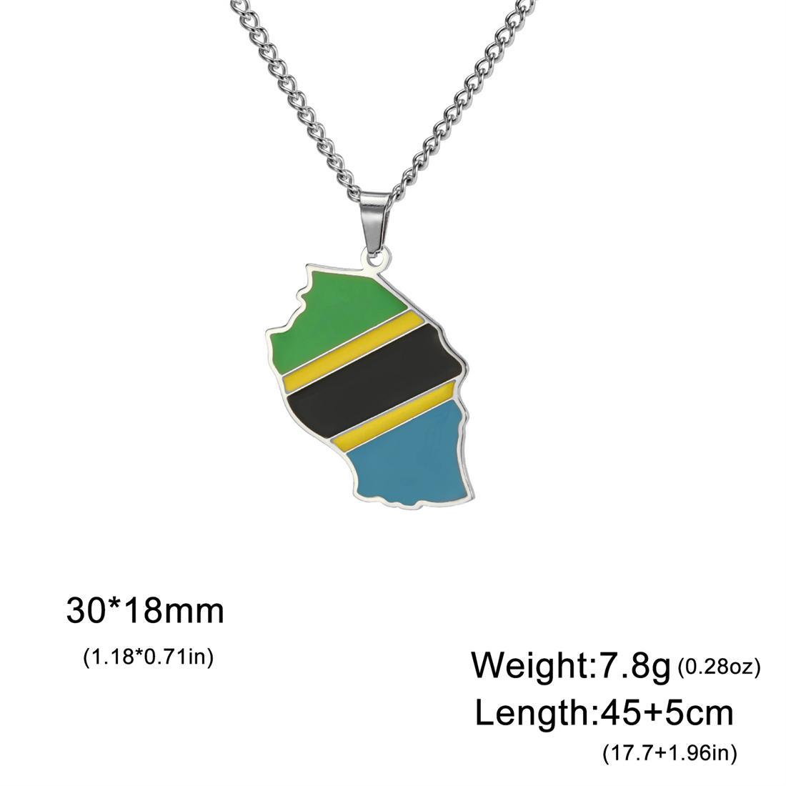 

Enamel Tanzania Map Flag Pendant Necklace For Women Men Stainless Steel Charm Fashion Tanzanian Patriotic Jewelry Gifts