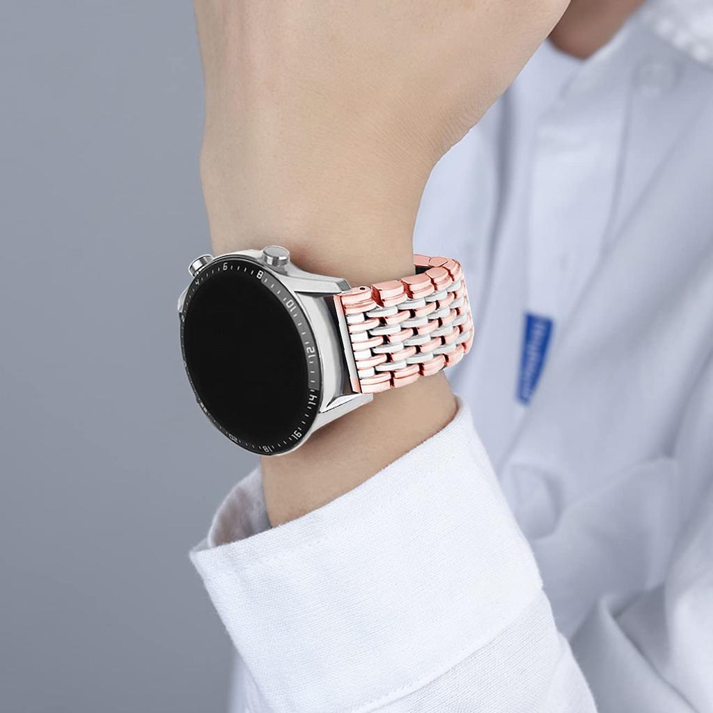 [Kai Tian] Brățară de ceas cu 9 rânduri din oțel inoxidabil 20mm 22mm Bandă de ceas pentru bărbați Femei Curea conică Metal lustruit Cataramă cu deployare (Argintiu Rose Gold,