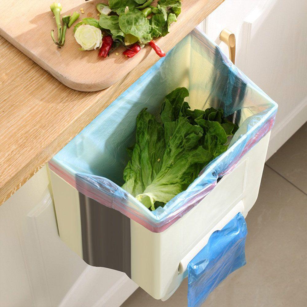 Plastic Hanging Trash Can Foldable Wall Mounted Garbage Can New Kitchen Compost Bin Cabinet Door