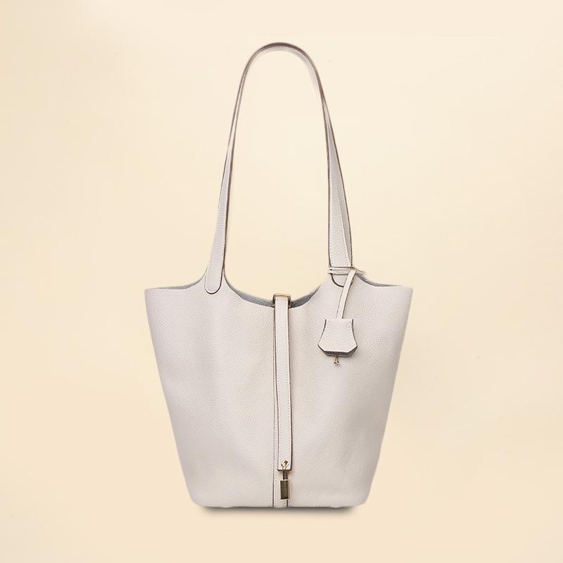 

26 см Сумка-корзина из натуральной кожи - Большая вместимость, Осенне-зимняя наплечная сумка для женщин 22x18x26 CM