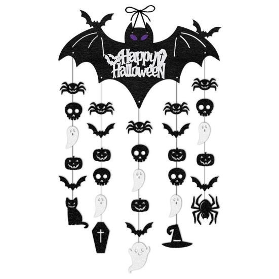 Halloween Black Bat Hanging Garland Decoration Spider Skull Ghost Pumpkin Ceiling Streamers for Outdoor Indoor Wall Door Room Decor